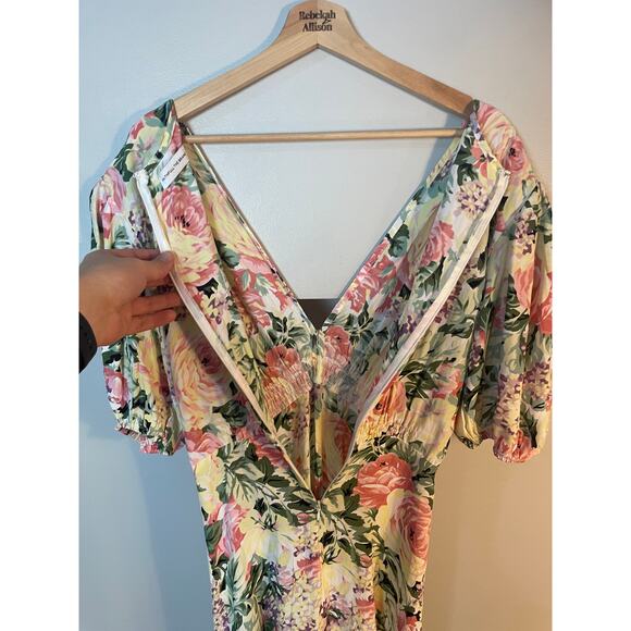 Faithfull the Brand Vittoria Midi Dress Venissa Floral US 8 English Pink Roses - Picture 5 of 16